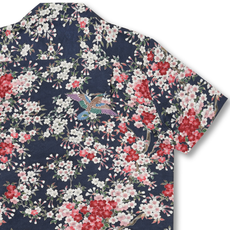 Pagong 花柄 半袖シャツ M 花柄 半袖Tシャツ ＜けし/白緑＞ | 京友禅アロハシャツ【Pagong