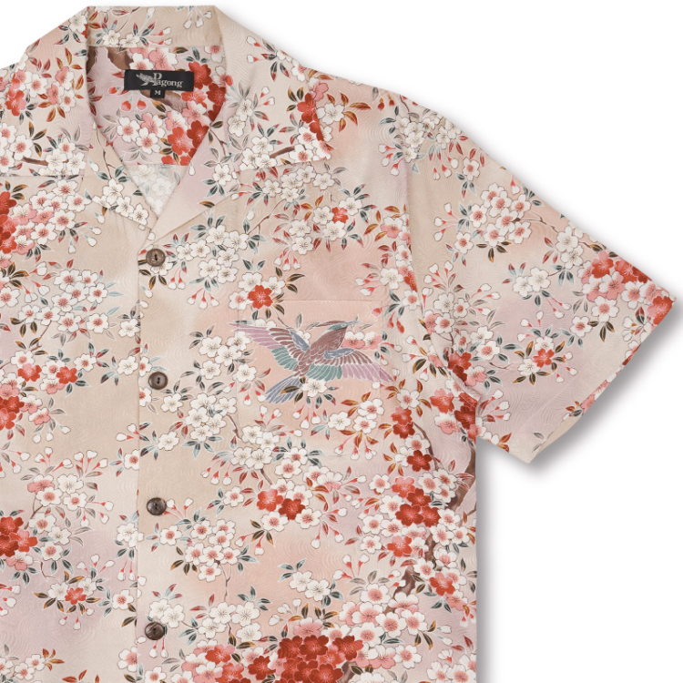 花柄 京友禅アロハシャツ ＜さくら/淡桃＞ | 京友禅アロハシャツ