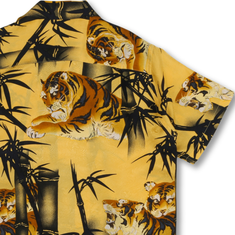 和柄 アロハシャツ ＜竹林の虎/黄色＞ Pagong メンズ | 京友禅アロハ