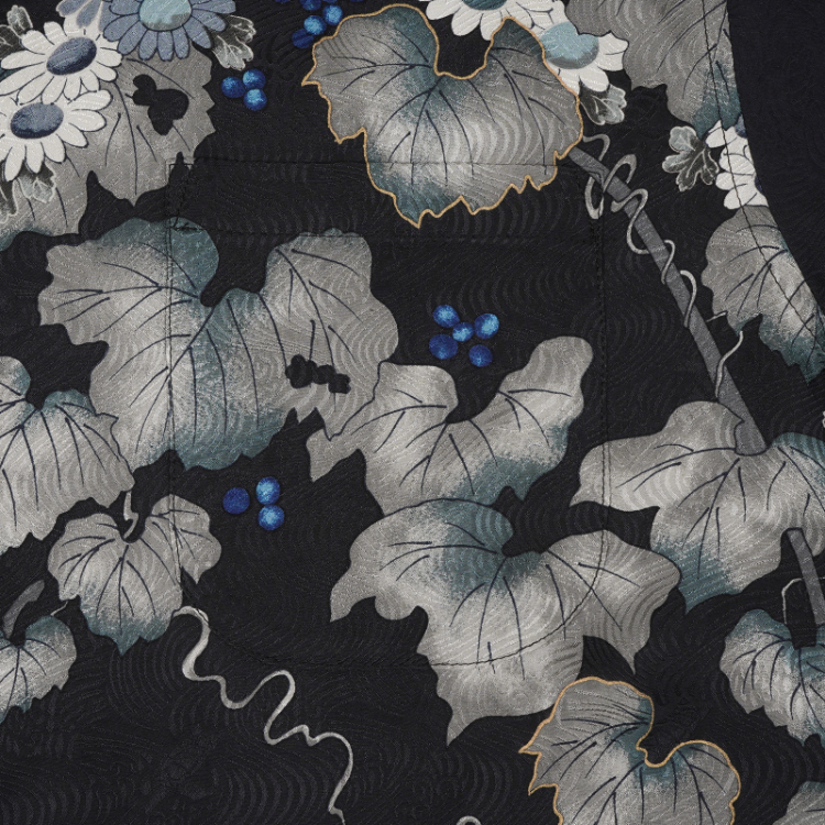 花柄 京友禅アロハシャツ ＜蔦と菊牡丹/黒青＞ | 京友禅アロハシャツ
