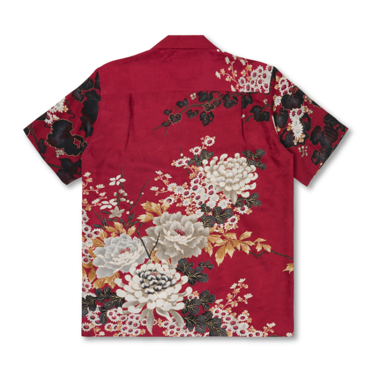 和柄 京友禅アロハシャツ ＜蔦と菊牡丹/濃赤＞ | 京友禅アロハ