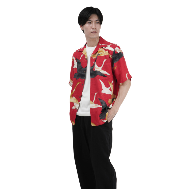 Pagong アロハシャツ 黒花柄　シルク　京友禅　魚田富染　LL 花柄 京友禅アロハシャツ ＜富貴花/黒橙＞ | 京友禅アロハシャツ