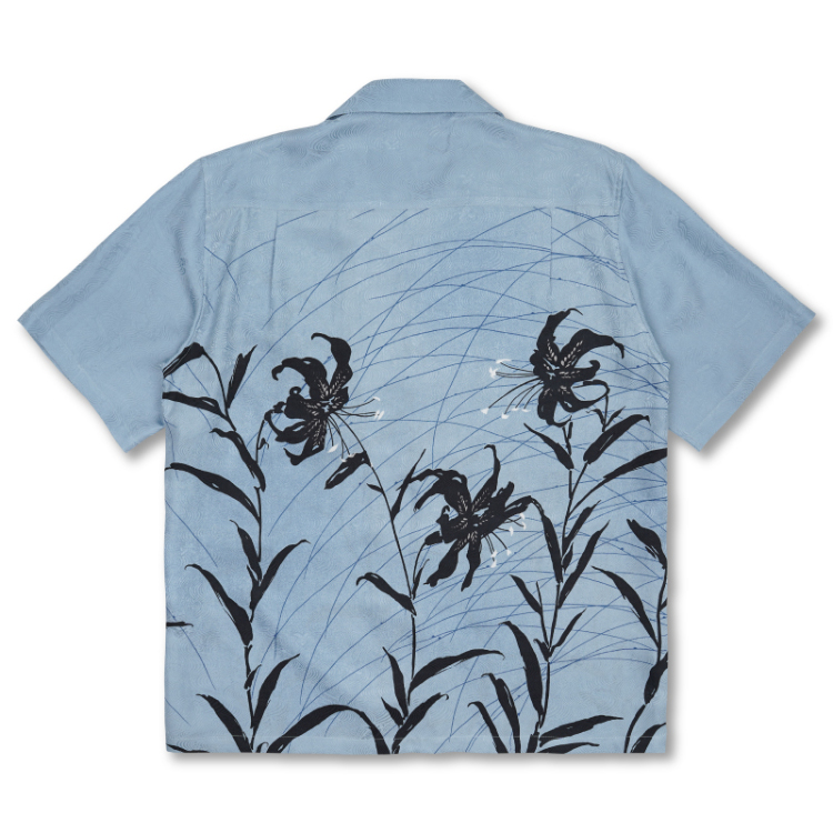 花柄 京友禅アロハシャツ ＜百合と露芝/水色＞ | 京友禅アロハ