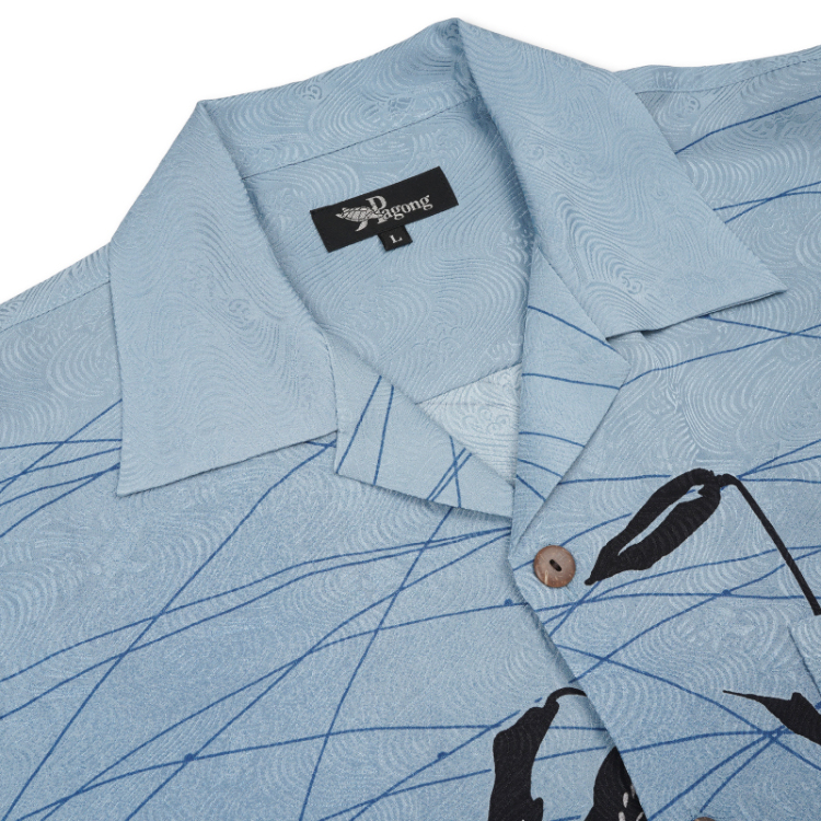 花柄 京友禅アロハシャツ ＜百合と露芝/水色＞ | 京友禅アロハ