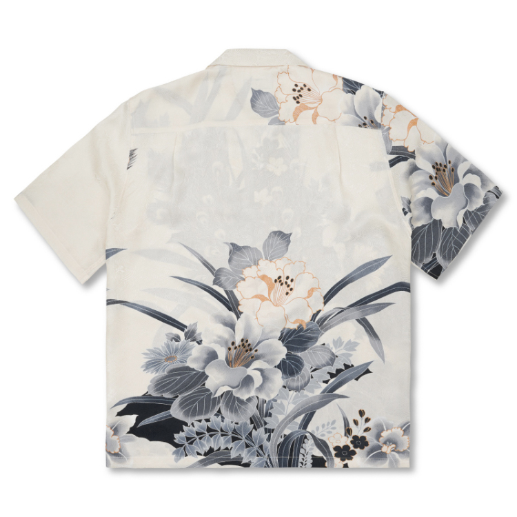 和柄 京友禅アロハシャツ ＜花と孔雀/白黒＞ | 京友禅アロハシャツ