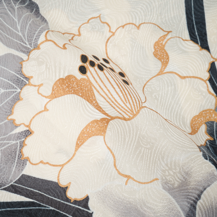 和柄 京友禅アロハシャツ ＜花と孔雀/白黒＞ | 京友禅アロハシャツ