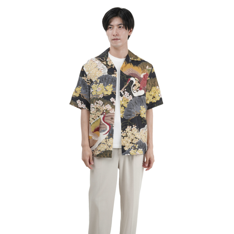 極美品 パゴン アロハシャツ シルク 浮世絵 京友禅 和柄 ヴィンテージ M 黒 極美品 パゴン アロハシャツ シルク 浮世絵 京友禅 和柄
