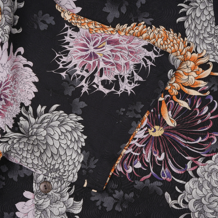 花柄 京友禅アロハシャツ ＜彩り菊蔦文様/黒紫＞ | 京友禅アロハシャツ