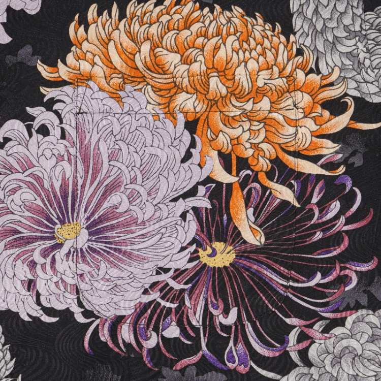 花柄 京友禅アロハシャツ ＜彩り菊蔦文様/黒紫＞ | 京友禅アロハシャツ