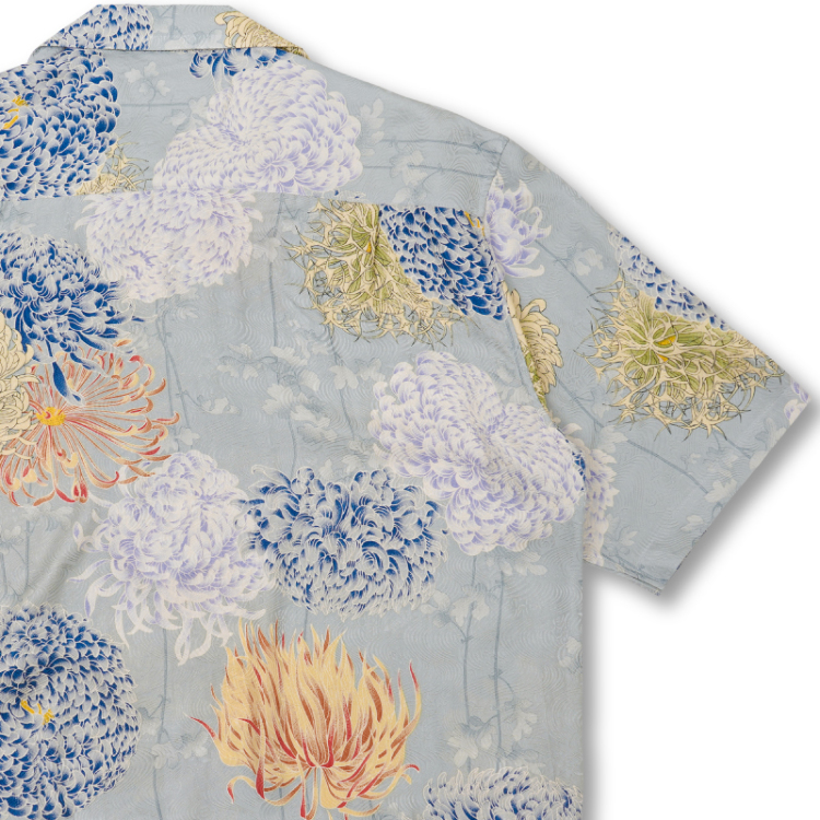 花柄 京友禅アロハシャツ ＜彩り菊蔦文様/淡鼠＞ | 京友禅アロハシャツ