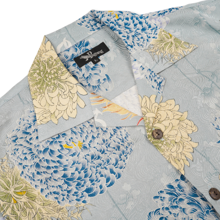 花柄 京友禅アロハシャツ ＜彩り菊蔦文様/淡鼠＞ | 京友禅アロハシャツ