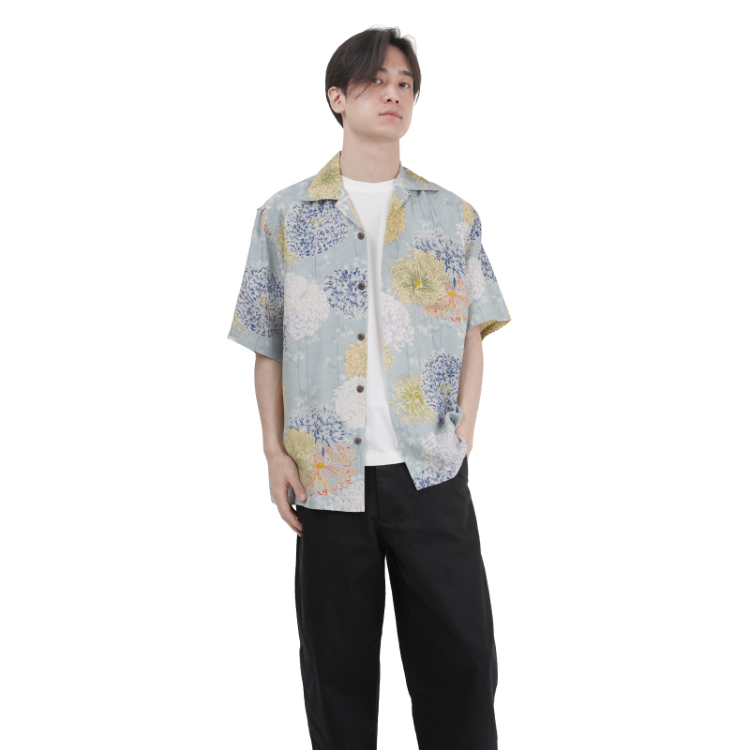 新品 Pagong 花柄 アロハシャツ 京友禅 M 亀田富染 京都 京都 亀田富染工場 アロハシャツ シルク 絹 Pagong パゴン 和柄