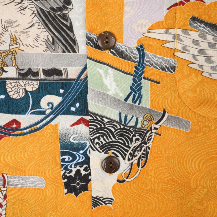 和柄 京友禅アロハシャツ ＜鷹に几帳/濃黄＞ | 京友禅アロハシャツ