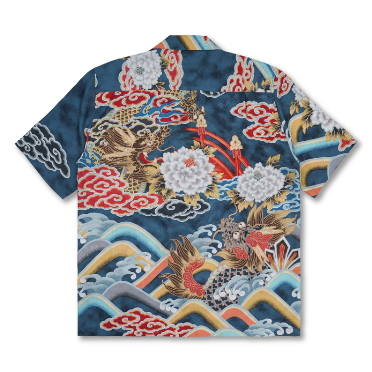 和柄 京友禅アロハシャツ ＜龍と麒麟/藍色＞ | 京友禅アロハシャツ