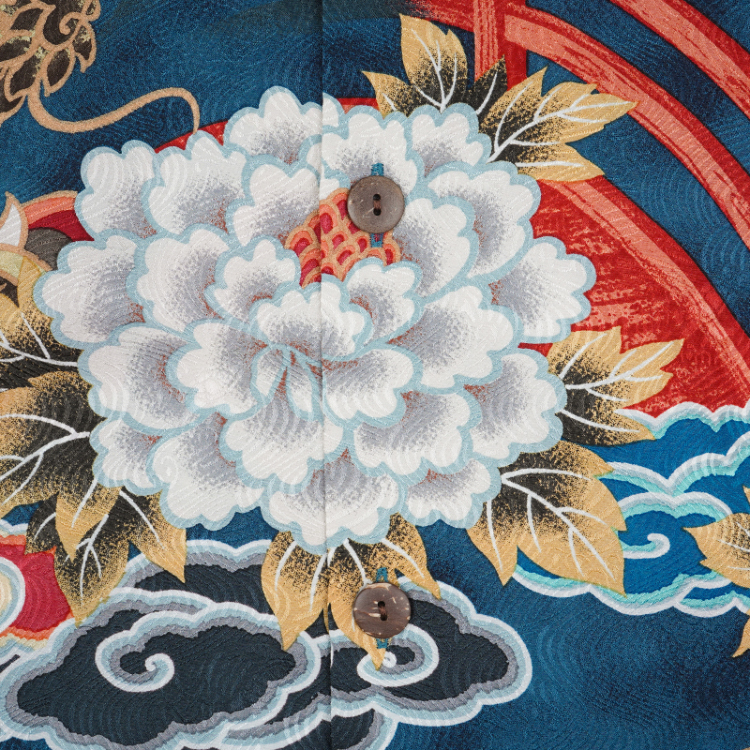 和柄 京友禅アロハシャツ ＜龍と麒麟/藍色＞ | 京友禅アロハシャツ