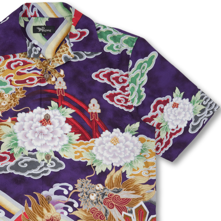 和柄 京友禅アロハシャツ ＜龍と麒麟/紫＞ | 京友禅アロハシャツ