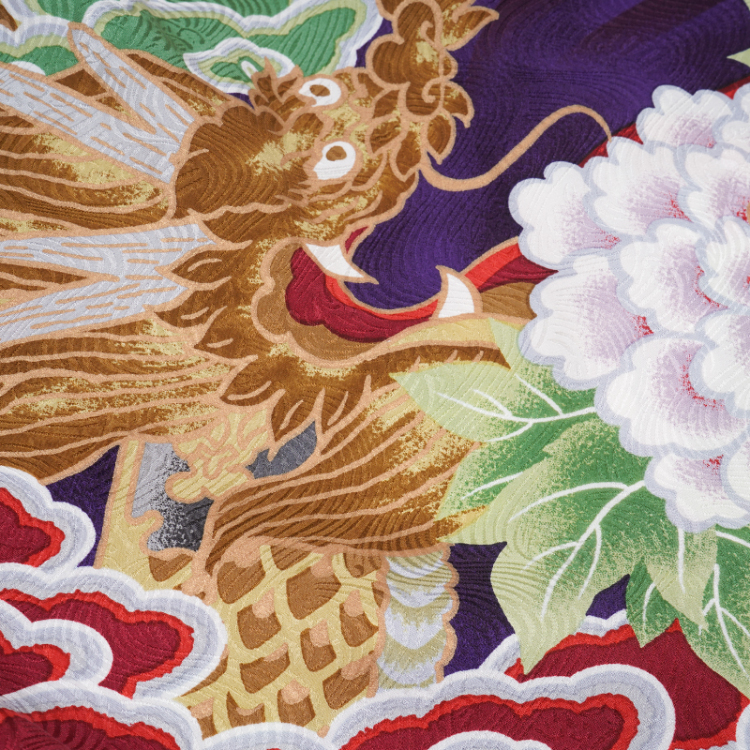 千總 OLD KYOTO 龍柄 アロハシャツ S デッドストック 京友禅 和柄 和柄 京友禅アロハシャツ ＜龍と麒麟/紫＞ | 京友禅アロハシャツ