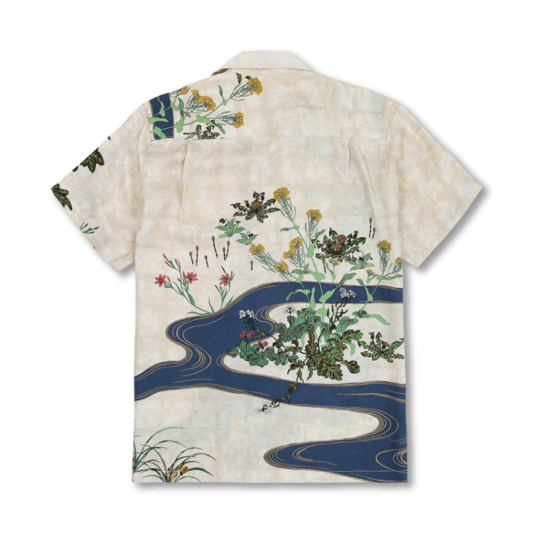 酒井抱一 京友禅アロハシャツ ＜流水四季草花図/砂色＞ | 京友禅