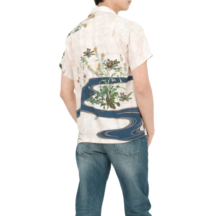 酒井抱一 京友禅アロハシャツ ＜流水四季草花図/砂色＞ | 京友禅アロハ 