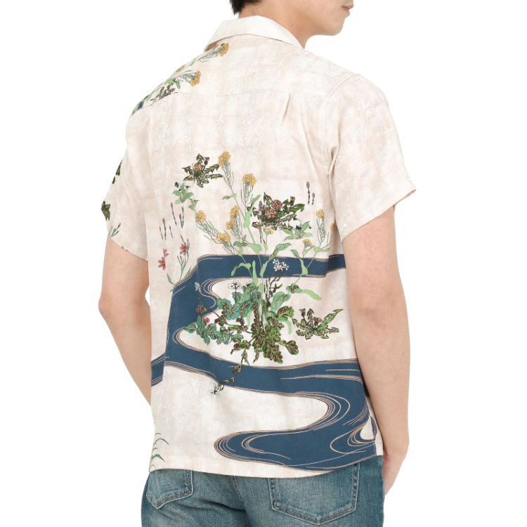 酒井抱一　図柄不明　箱なし　M1001 酒井抱一 京友禅アロハシャツ ＜流水四季草花図/砂色＞ | 京友禅