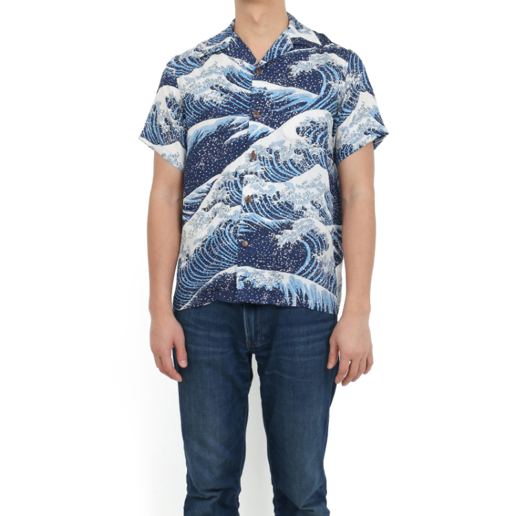 【SUN SURF】半袖アロハシャツ  BIG WAVE  和柄 大波 グリーン