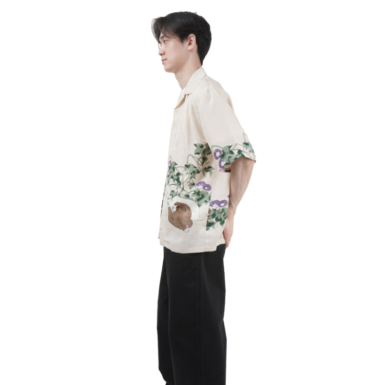 円山応挙 京友禅アロハシャツ ＜朝顔狗子図/砂色＞ | 京友禅アロハ