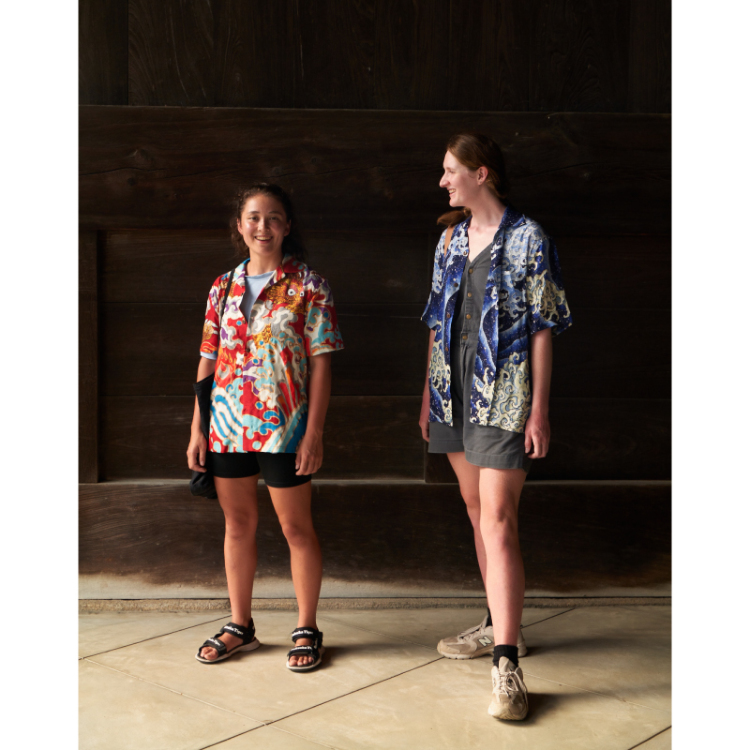 葛飾北斎 京友禅アロハシャツ ＜怒涛図男浪/青＞ | 京友禅アロハシャツ