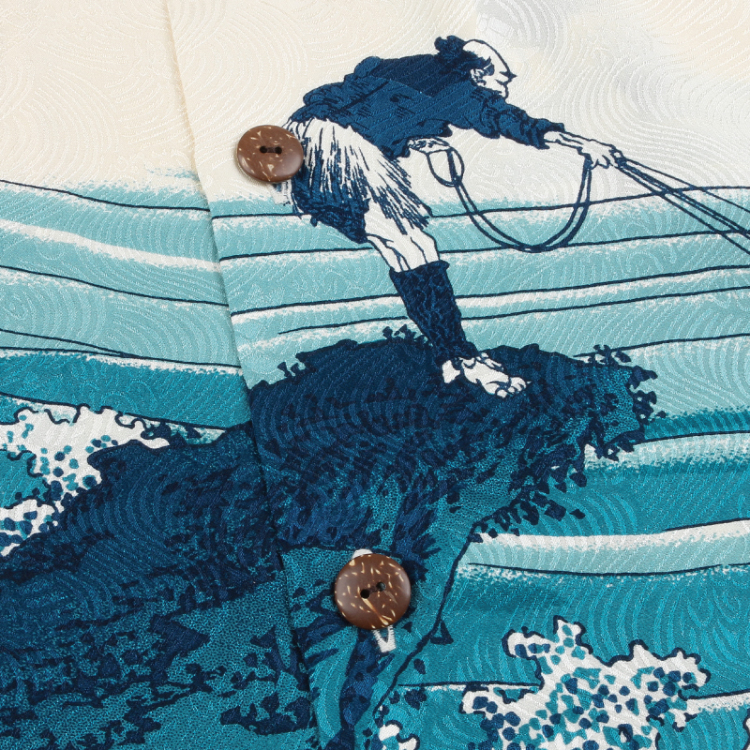 葛飾北斎 京友禅アロハシャツ ＜甲州石班澤/白紺＞ | 京友禅アロハ