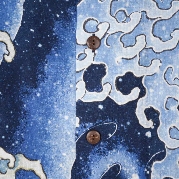 葛飾北斎 コットンアロハシャツ ＜怒涛図男浪/青＞ | 京友禅アロハ