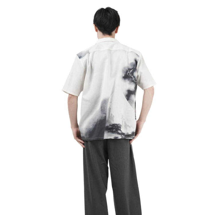 葛飾北斎 コットンアロハシャツ ＜富士越龍/墨＞ | 京友禅アロハ