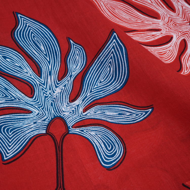 和柄 コットンアロハシャツ ＜鞍馬天狗のうちわ/赤橙＞ | 京友禅アロハ