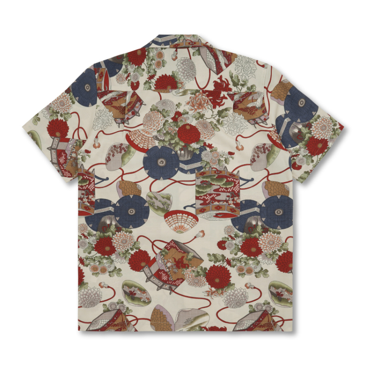 新品 Pagong 花柄 アロハシャツ 京友禅 M 亀田富染 京都 花柄 京友禅アロハシャツ ＜富貴花/黒橙＞ | 京友禅アロハシャツ