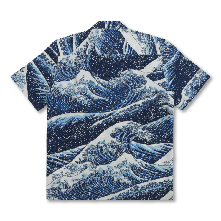 葛飾北斎 ドライアロハシャツ ＜大波/青＞ | 京友禅アロハシャツ