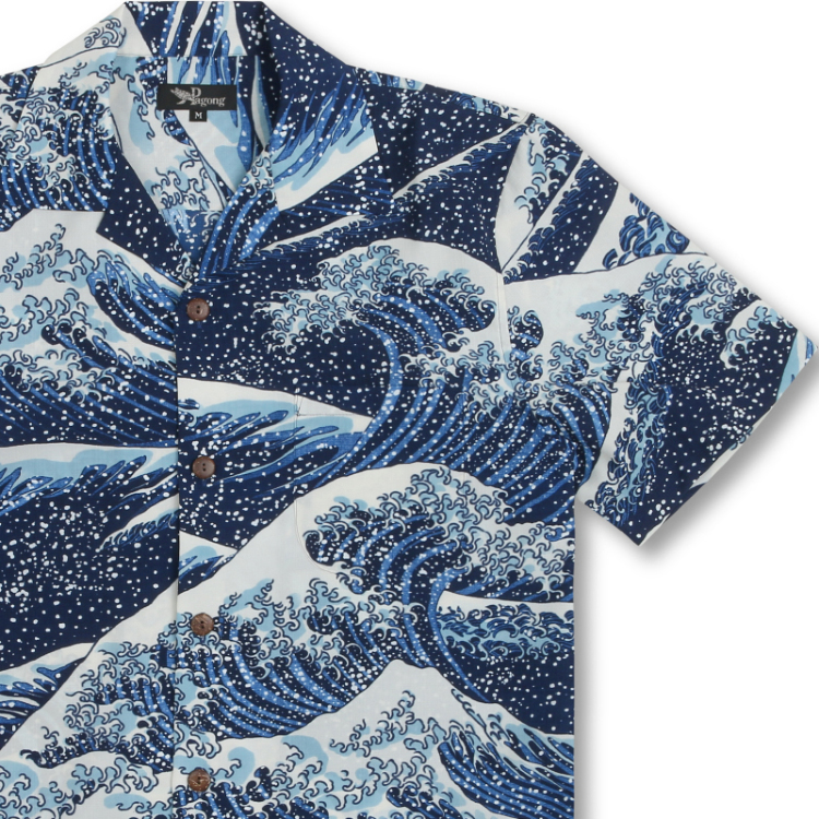 葛飾北斎 ドライアロハシャツ ＜大波/青＞ | 京友禅アロハシャツ