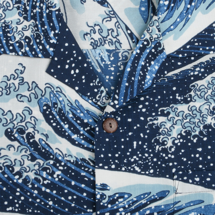 葛飾北斎 ドライアロハシャツ ＜大波/青＞ | 京友禅アロハシャツ