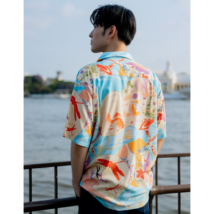 極美品　パゴン　アロハシャツ　金魚　リネン混 極美品 パゴン アロハシャツ 金魚 リネン混 - メルカリ