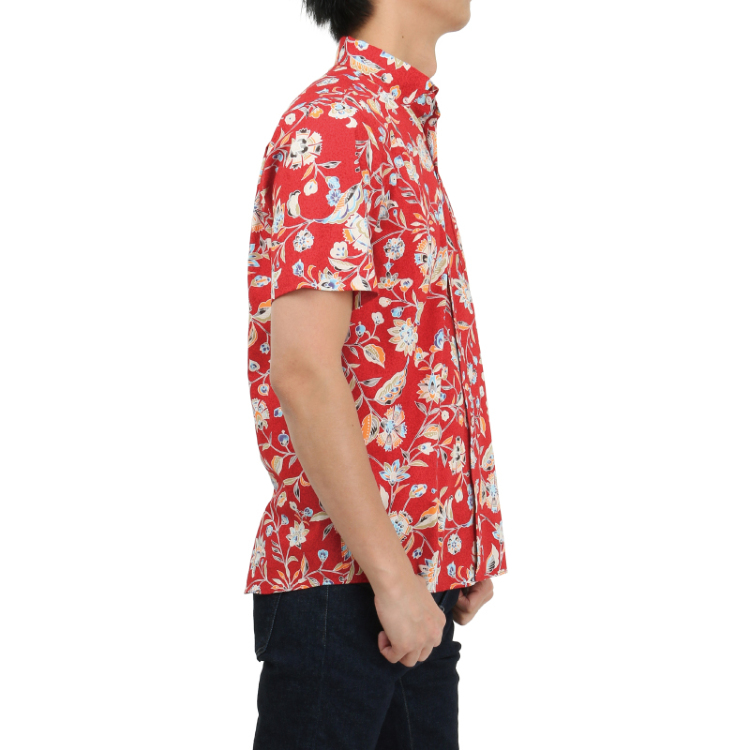 和柄 半袖ボタンダウンシャツ 花更紗 濃赤 Pagong メンズ 京友禅アロハシャツ Pagong 公式通販サイト Pagong ネットショップ