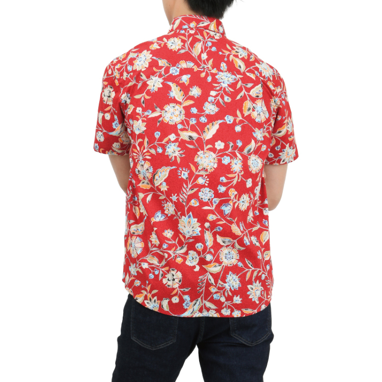 和柄 半袖ボタンダウンシャツ 花更紗 濃赤 Pagong メンズ Pagong公式通販サイト Pagong ネットショップ