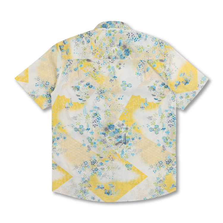和柄 半袖ボタンダウンシャツ ＜裂取模様/白黄＞ Pagong メンズ | 京 
