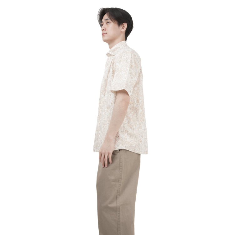 和柄 半袖ボタンダウンシャツ ＜鯛尽くし文様/白金＞ | 京友禅アロハ