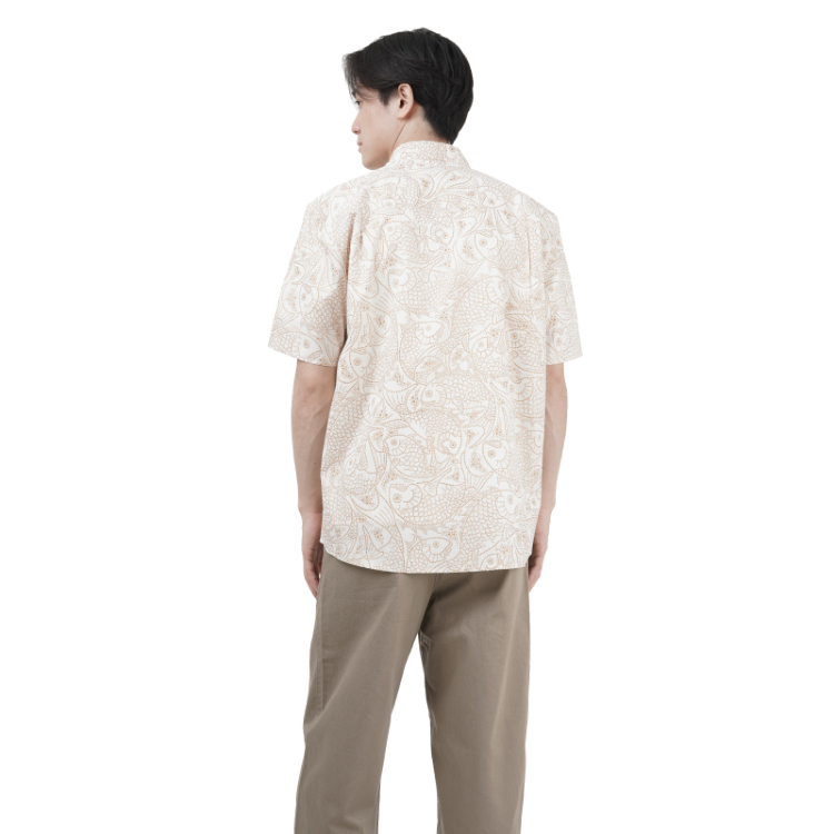和柄 半袖ボタンダウンシャツ ＜鯛尽くし文様/白金＞ | 京友禅アロハ