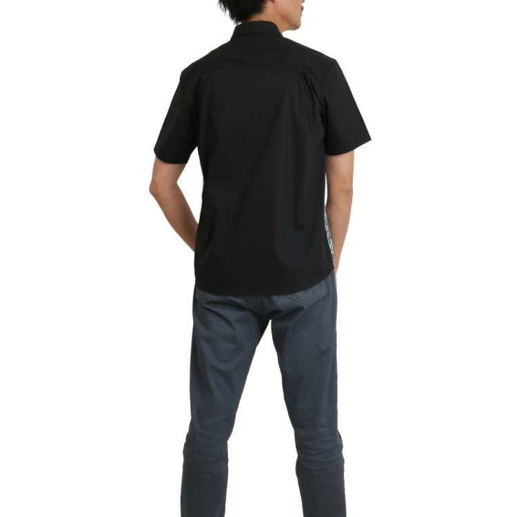 和柄 切替半袖ボタンダウンシャツ ＜動物更紗/黒紫＞ | 京友禅アロハ