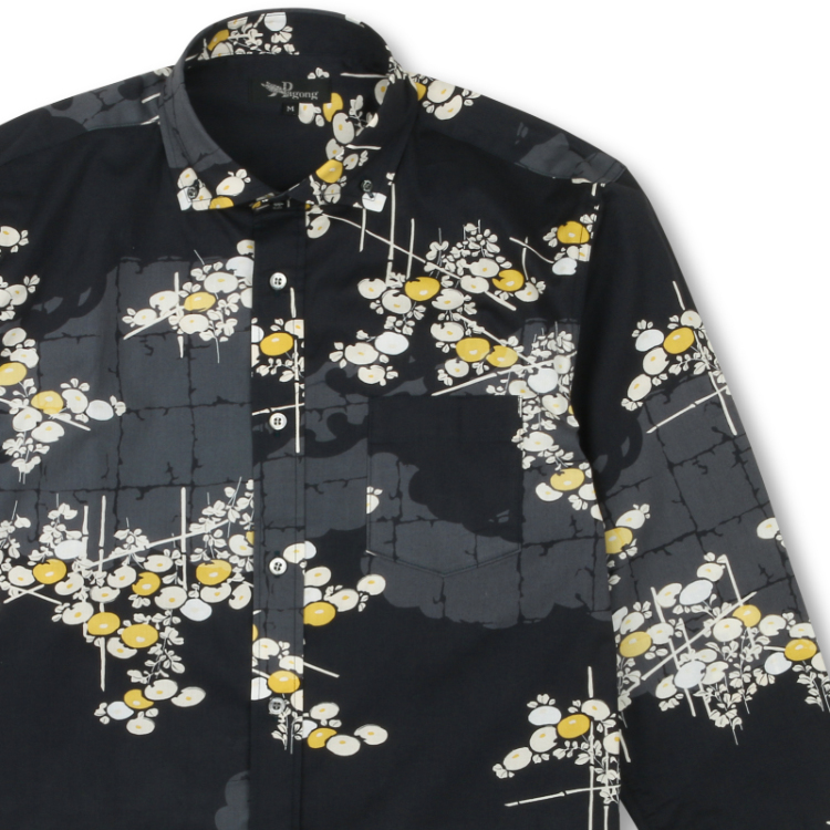 和柄 ボタンダウンシャツ 光琳菊 黒黄 Pagong メンズ Pagong公式通販サイト Pagong ネットショップ