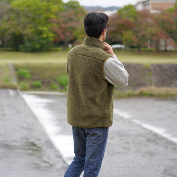 和柄 マウンテンベスト ＜龍/カーキ×砂鼠＞ | 京友禅アロハシャツ
