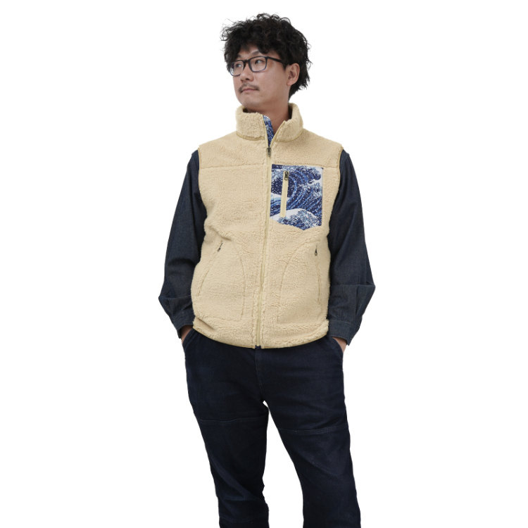 和柄 マウンテンベスト ＜大波/青＞ | 京友禅アロハシャツ