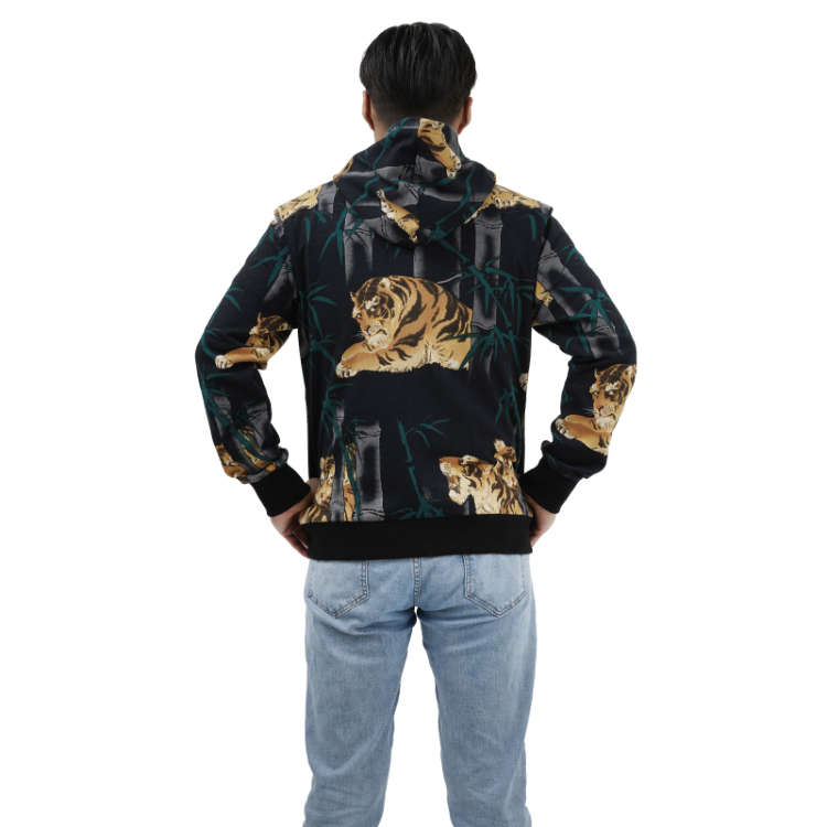 和柄 パーカーⅡ ＜竹林の虎/黒黄＞ | 京友禅アロハシャツ【Pagong