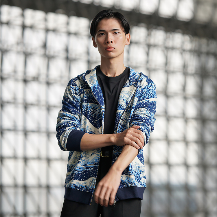 葛飾北斎 パーカーⅡ ＜大波/青＞ | 京友禅アロハシャツ【Pagong】公式