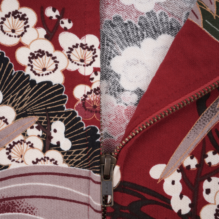 和柄 パーカーⅡ ＜百年の鶴/濃赤＞ | 京友禅アロハシャツ【Pagong