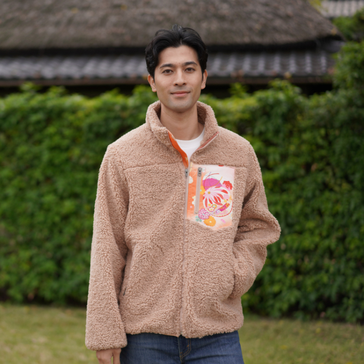 和柄 マウンテンジャケット ＜御殿鞠/淡茶×桃橙＞ | 京友禅アロハ