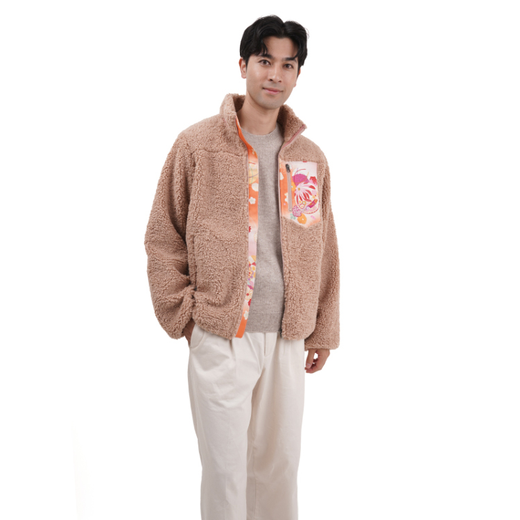 和柄 マウンテンジャケット ＜御殿鞠/淡茶×桃橙＞ | 京友禅アロハ